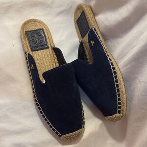 Tory Burch Sz 6.5 Women’s Navy Suede Espadrille Slip-On Mules